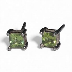 Peridot Princess Cut 925 Sterling Silver Stud Earrings